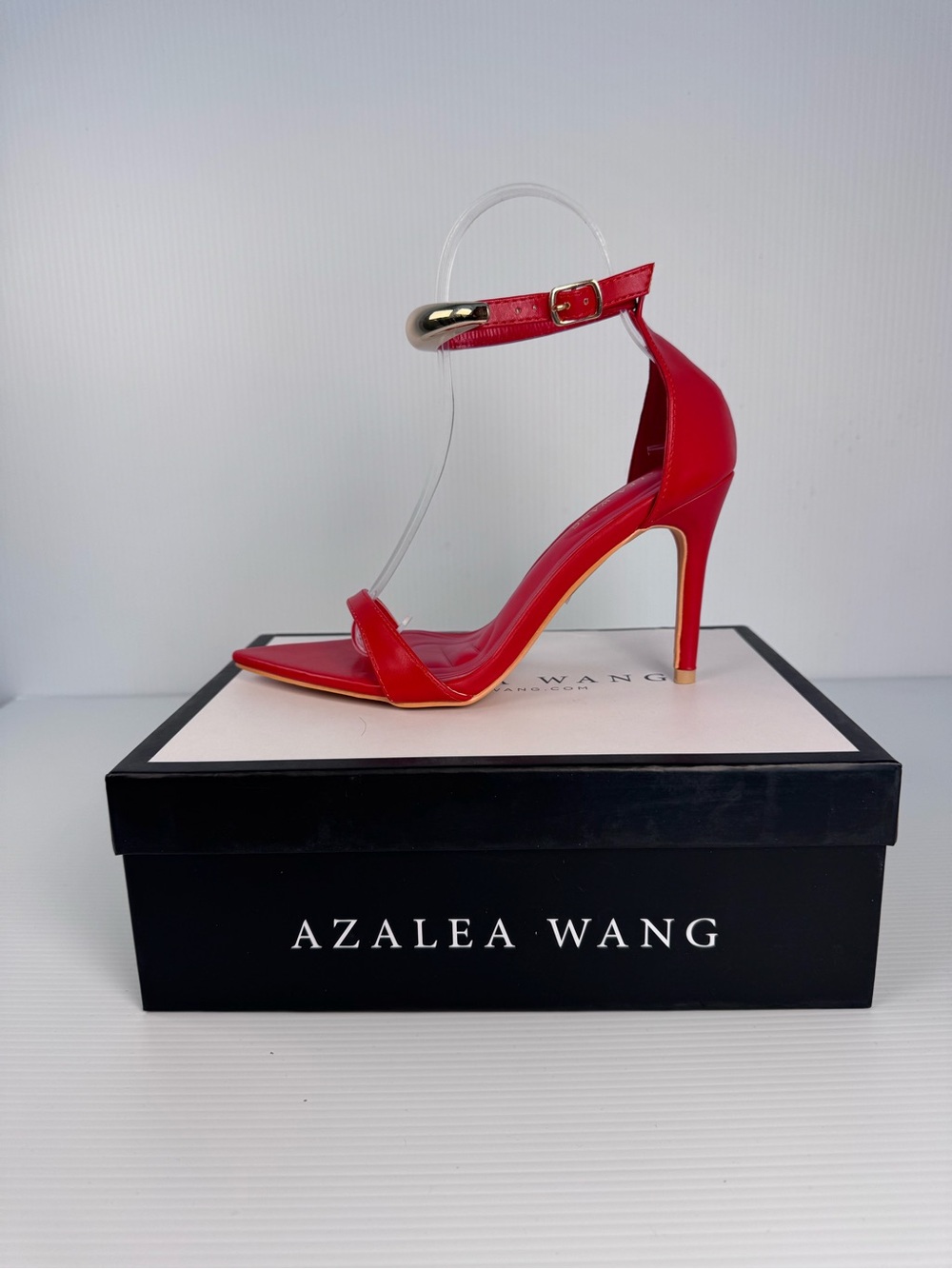 Azalea Wang Red Pointed Toe Ankle Strap Heels | Gold Cuff | NIB | sizes 6-10